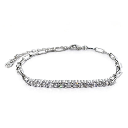 Warm Fortune Round Moissanite Tennis Bracelet for Women, Silver-Tone 6.5 Inch Adjustable Link Chain, Dainty Sparkling Jewelry