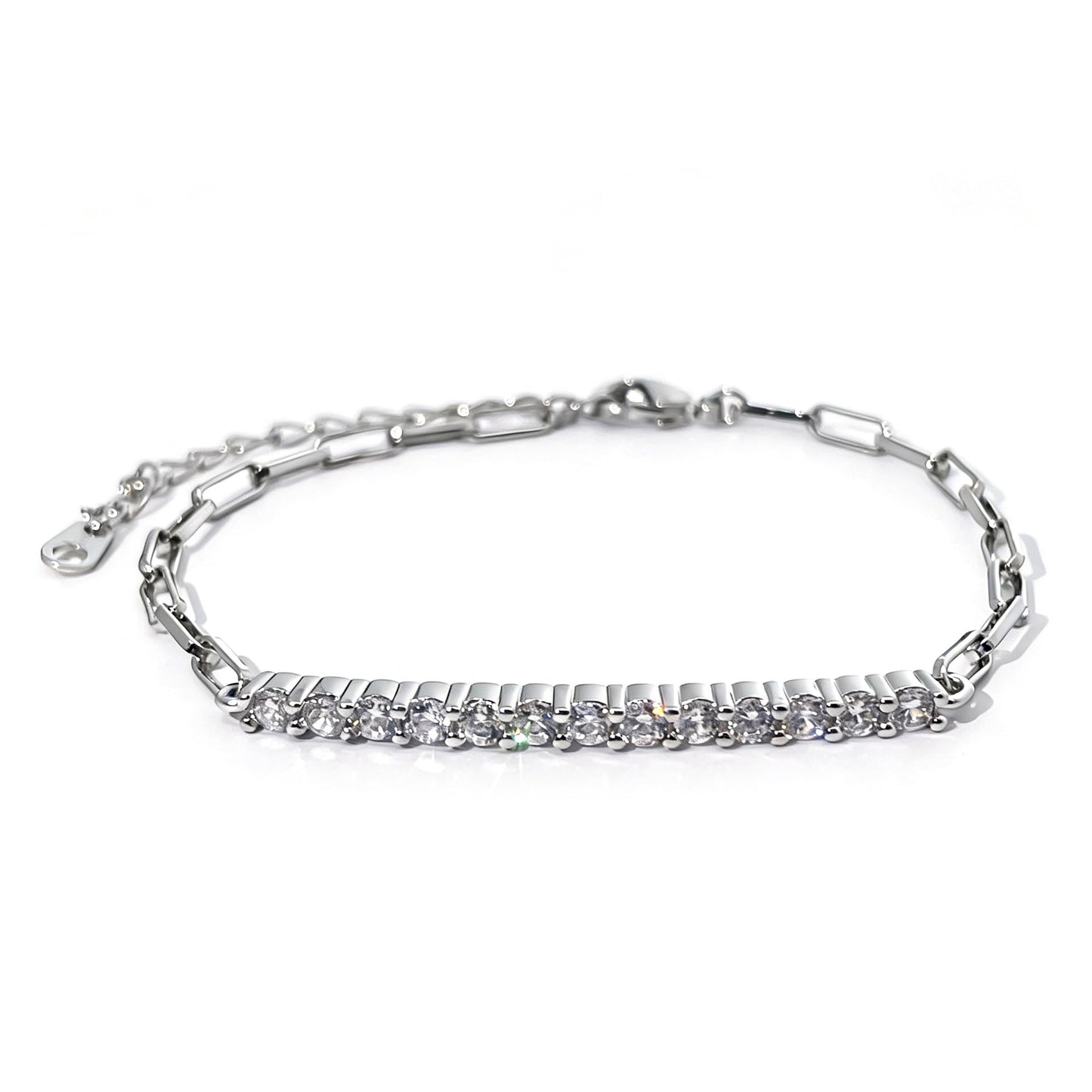 Warm Fortune Round Stone Tennis Bracelet for Women, Silver-Tone Adjustable Link Chain, Dainty Sparkling Jewelry