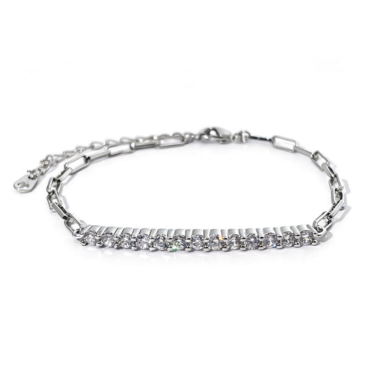 Warm Fortune Round Stone Tennis Bracelet for Women, Silver-Tone Adjustable Link Chain, Dainty Sparkling Jewelry