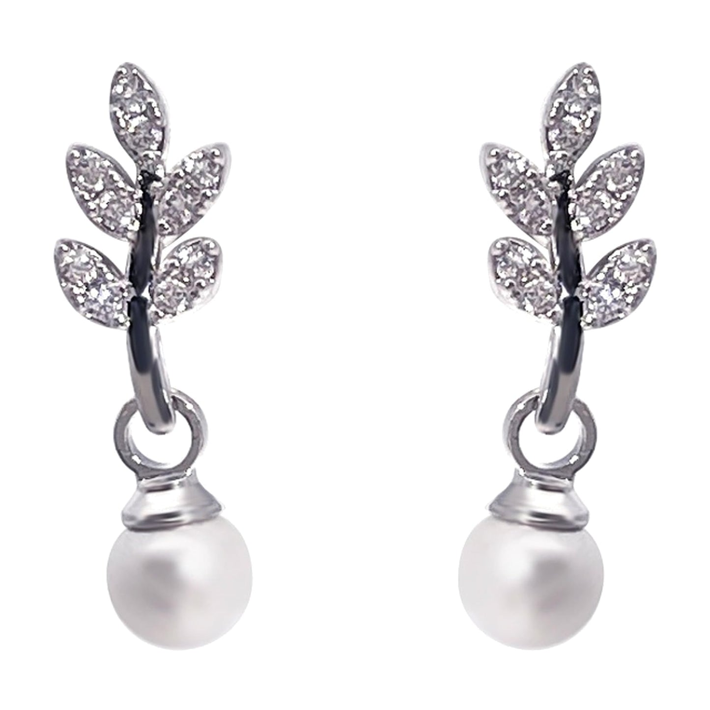 Warm Fortune Leaf Cubic Zirconia Dangle Stud Earrings for Women, 18K Gold Plated Simulated Pearl Drop Fashion Jewelry Gift for Valentine's Day Mother's Day Birthday Wedding Anniversary