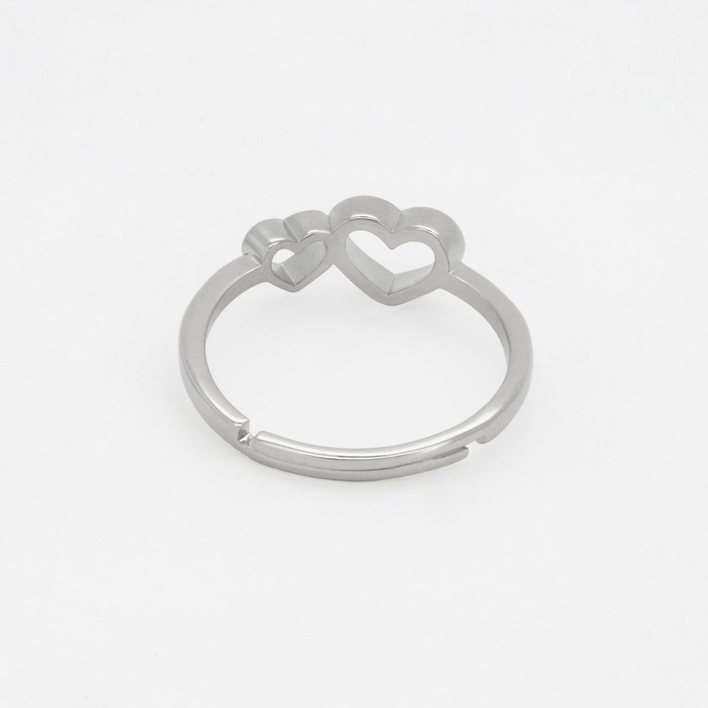 Warm Fortune Adjustable Open Band Ring for Women, 18K Gold Plated Double Hollow Heart Dainty Stackable Promise Friendship Jewelry Gift