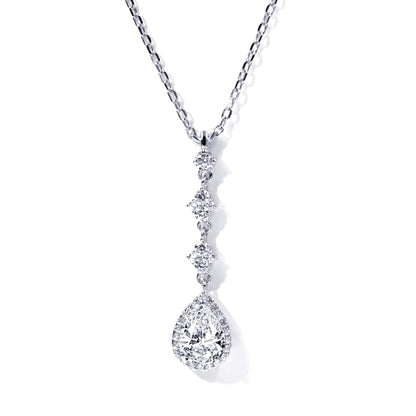 Warm Fortune Moissanite Pendant Necklace for Women, 0.5/1.0 ct DE VVS, 18K White Gold Plated Sterling Silver, 16 inch + 2inch Chain