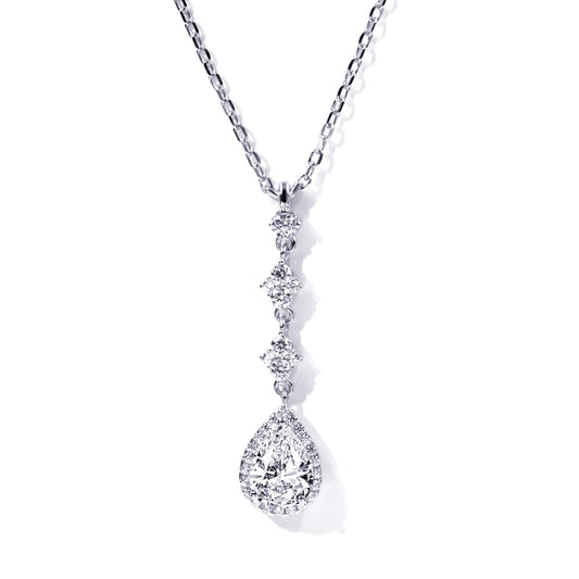 Warm Fortune Moissanite Pendant Necklace for Women, 0.5/1.0 ct DE VVS, 18K White Gold Plated Sterling Silver, 16 inch + 2inch Chain