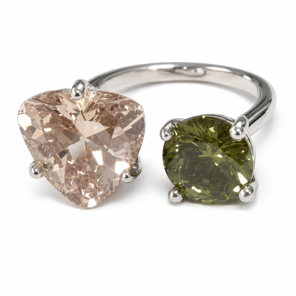 Warm Fortune 18K White Gold Plated Heart and Round CZ Bypass Ring