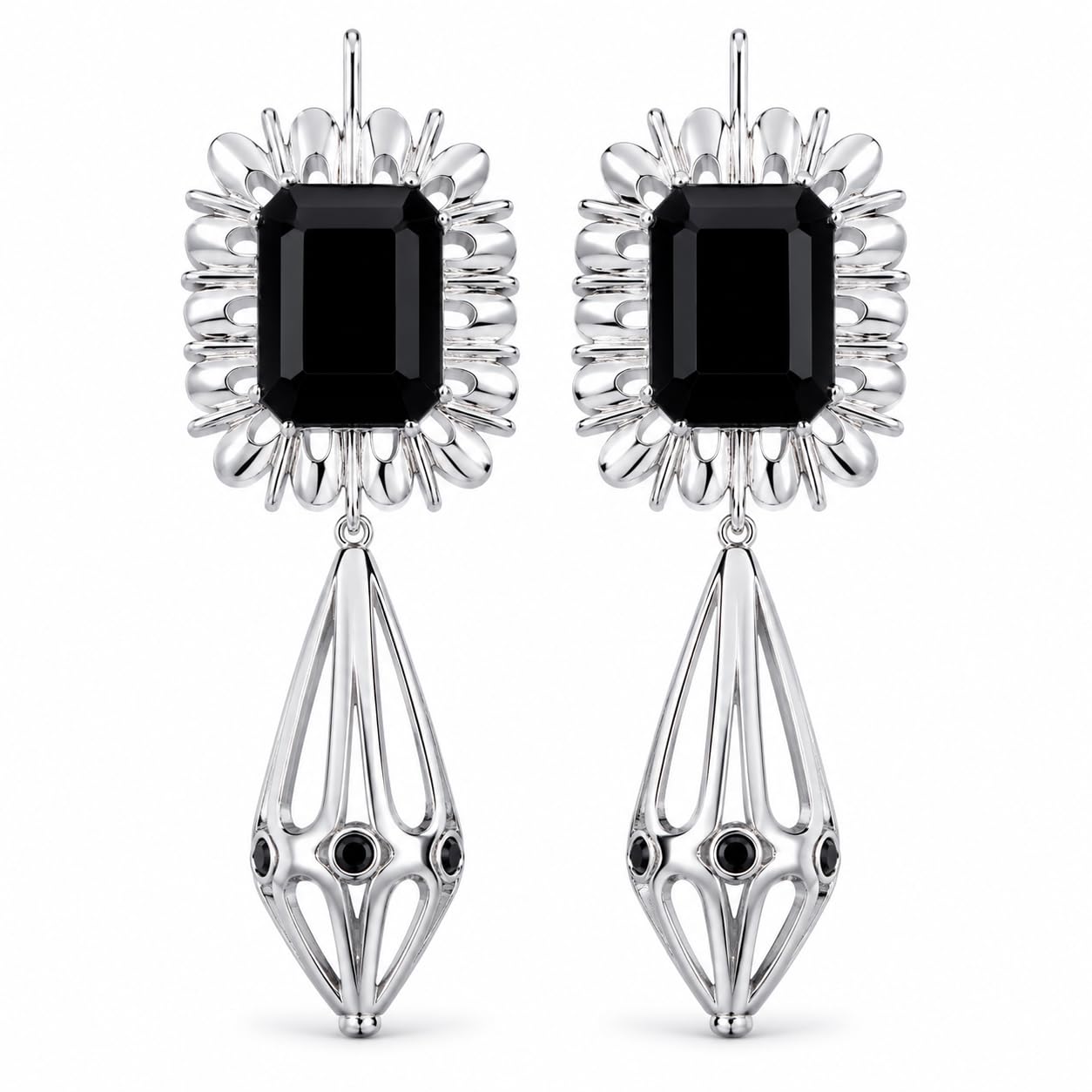 Warm Fortune 18K Gold Plated Emerald Cut Cubic Zirconia Hollow Teardrop Dangle Earrings for Women Hypoallergenic - Valentine's Day, Mother's Day, Birthday Gift for Her