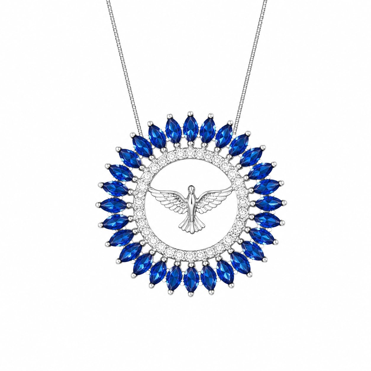 Warm Fortune 18K White Gold Plated CZ Blue Dove Pendant Necklace