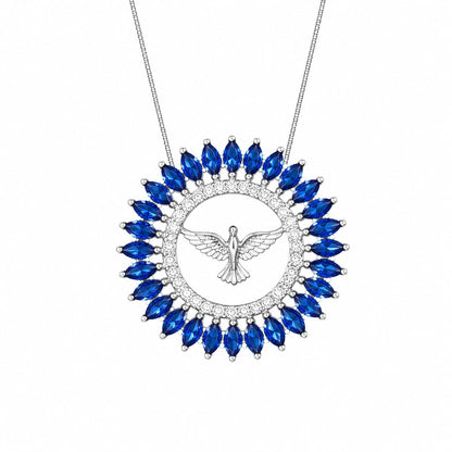 Warm Fortune 18K White Gold Plated CZ Blue Dove Pendant Necklace