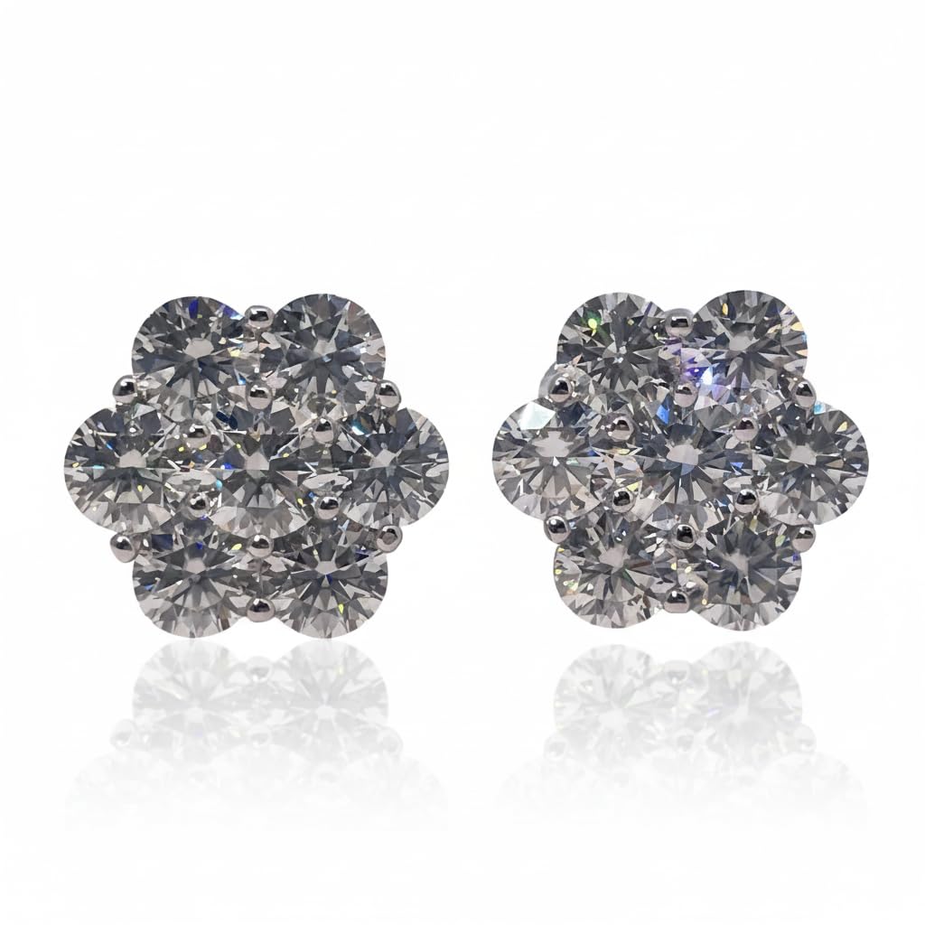 Warm Fortune Cubic Zirconia Stud Earrings for Women, 925 Sterling Silver with 18K White Gold Plated Hypoallergenic