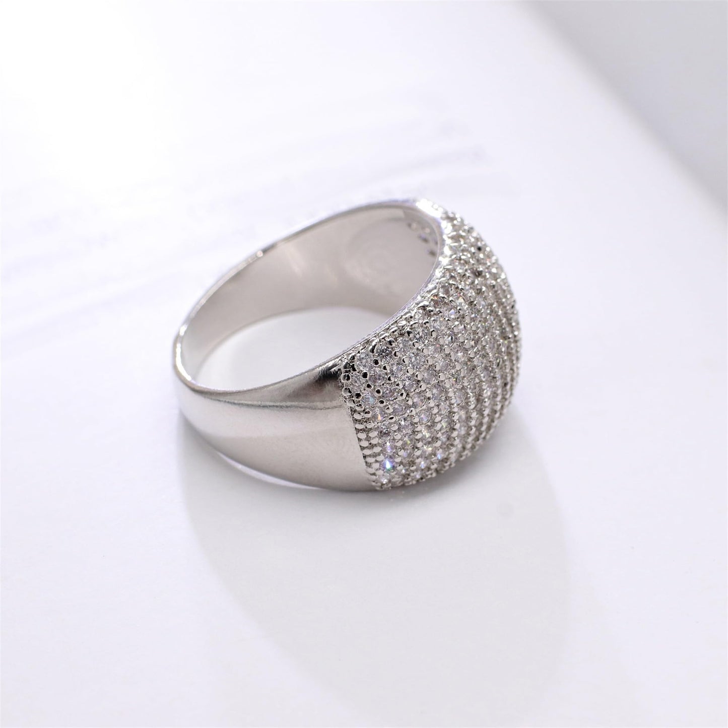 Warm Fortune Pavé Dome Band Ring - 18K Gold Plated Cubic Zirconia Stackable Gift for Women, Daily Fashion Wear & Casual Accessory, Size 8