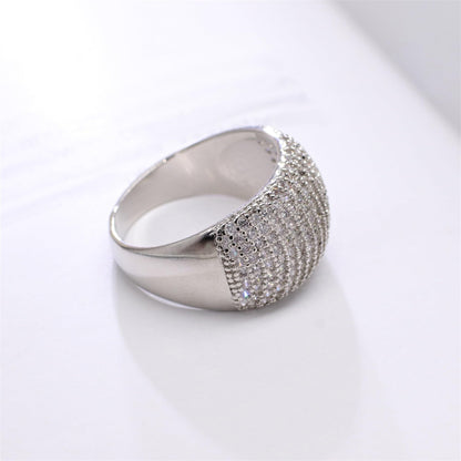 Warm Fortune Pavé Dome Band Ring - 18K Gold Plated Cubic Zirconia Stackable Gift for Women, Daily Fashion Wear & Casual Accessory, Size 8