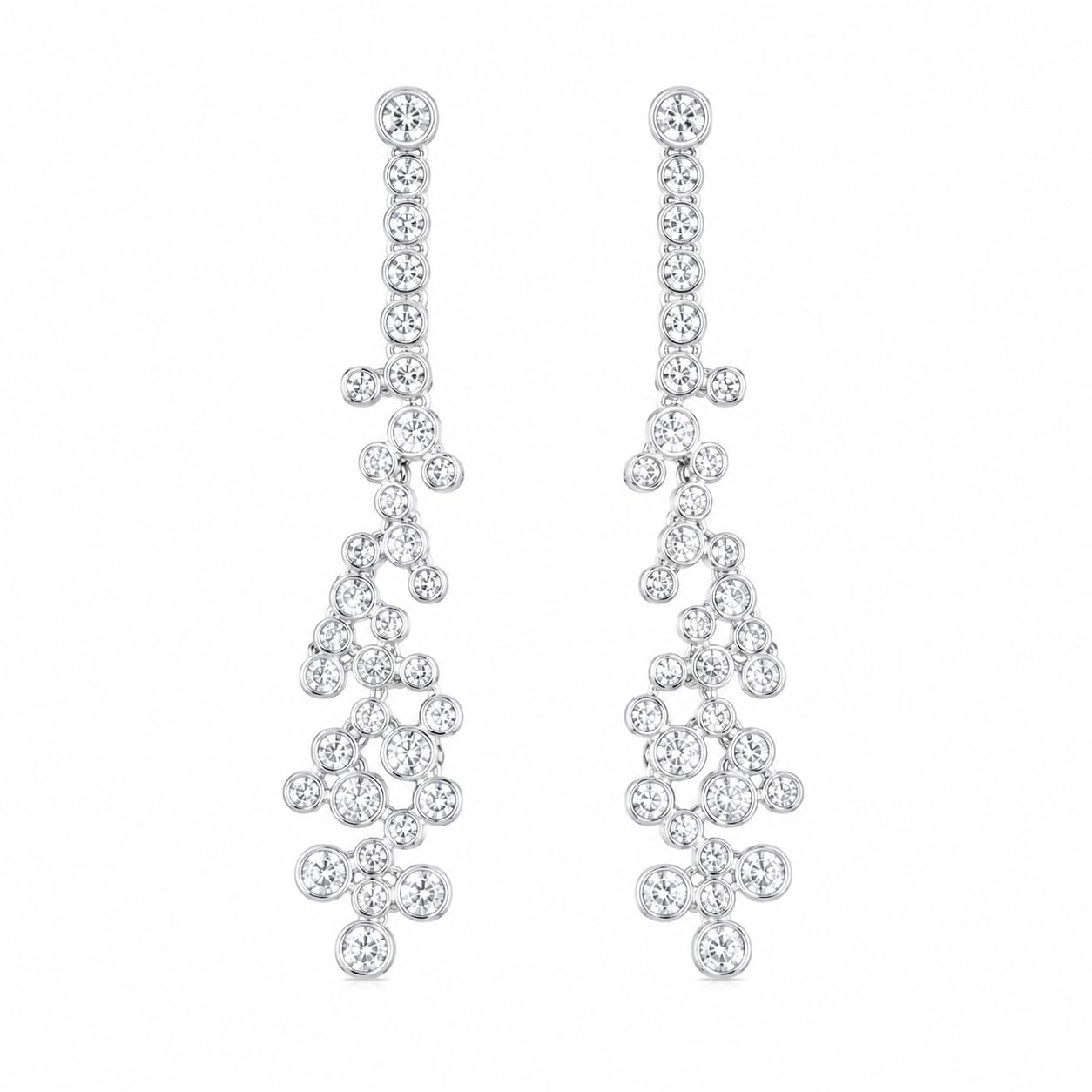 Warm Fortune 18K White Gold Plated CZ Cascade Dangle Earrings for Women