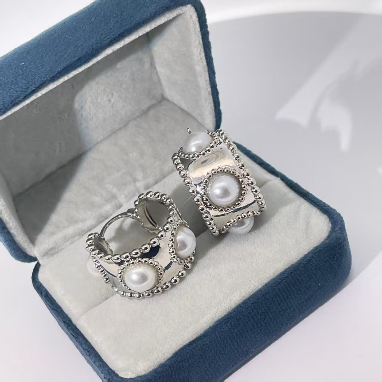 Warm Fortune 18K Gold Plated Square Pearl Hoop Earrings for Women Hypoallergenic - Valentine's Day, Mother's Day, Birthday Gift for Her