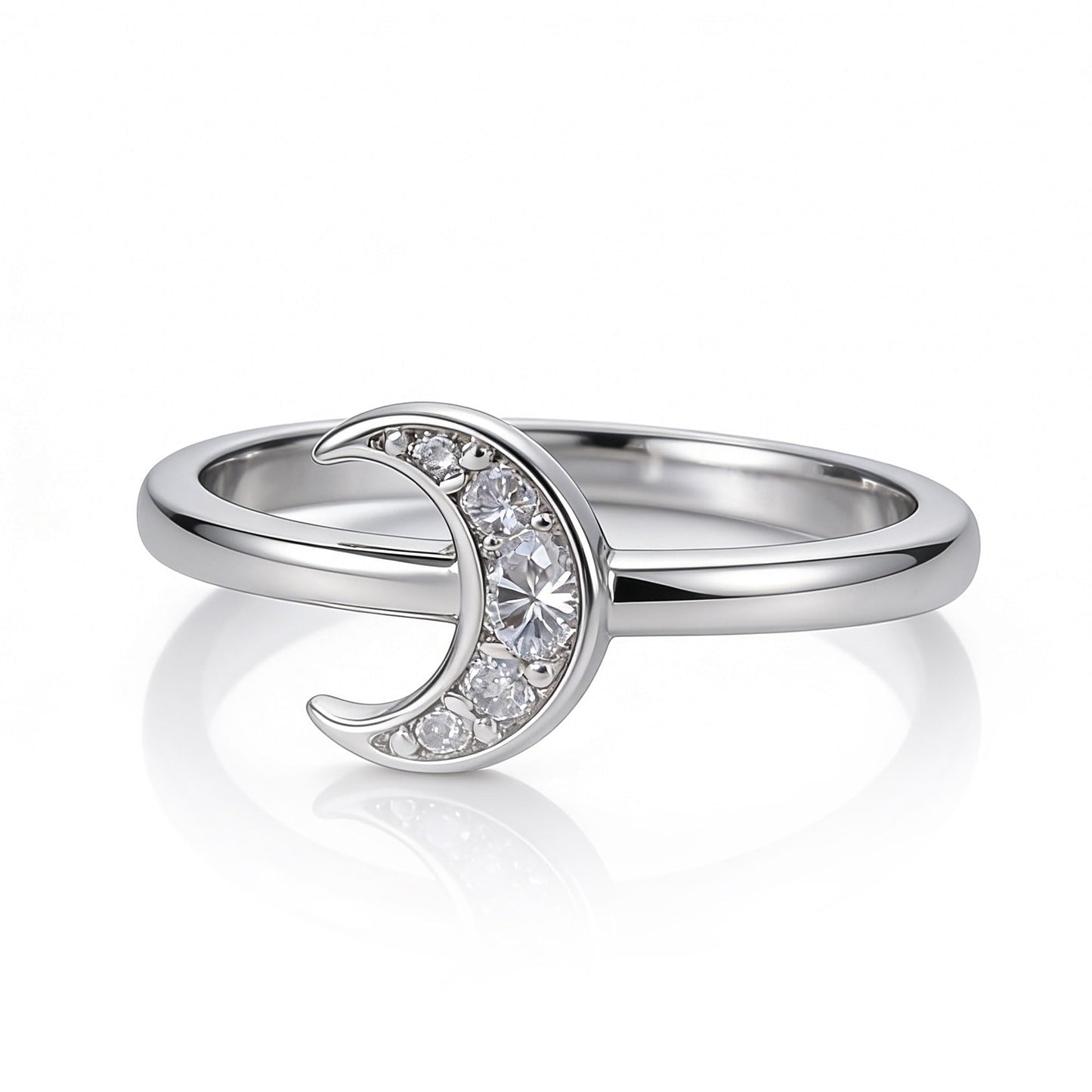 Warm Fortune Crescent Moon Ring, 18K Gold Plated CZ Stackable Promise Ring, Minimalist Celestial Jewelry for Women