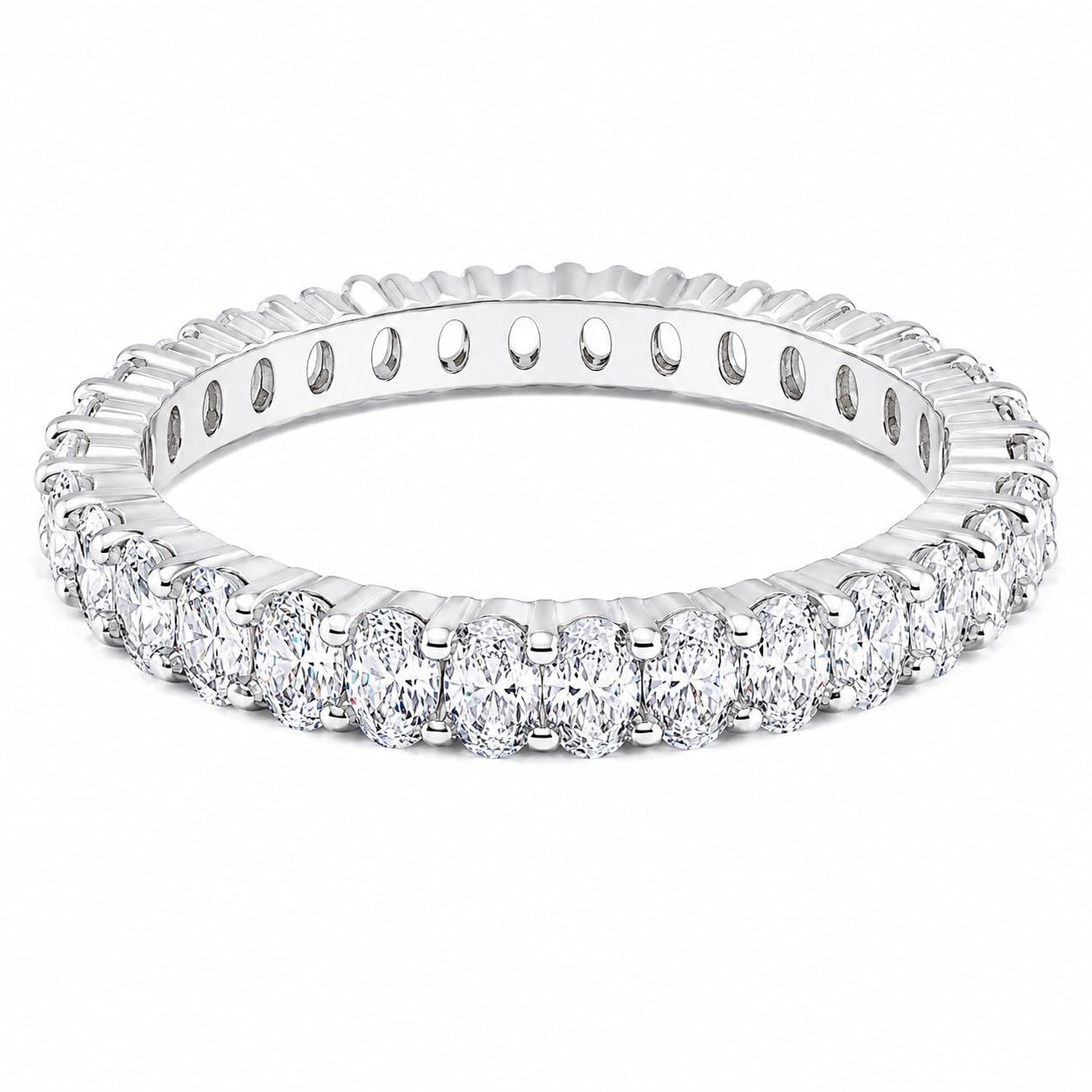 Warm Fortune Full Eternity Star Cluster Band Statement Ring for Women, 18K White Gold Plated Pave Set Cubic Zirconia Stackable Fashion Jewelry, Size 7-8