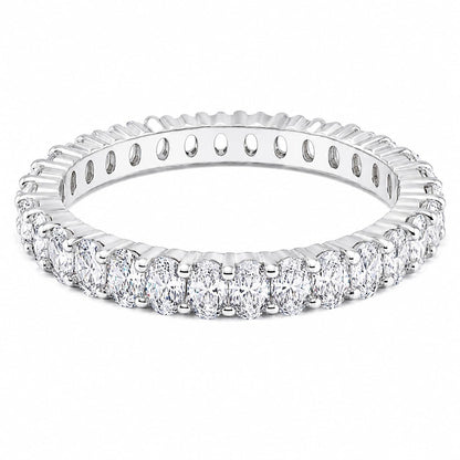 Warm Fortune Full Eternity Oval Cut Pave Band Statement Ring for Women, 18K White Gold Plated Claw Set Cubic Zirconia Stackable Fashion Jewelry, Size 5-8