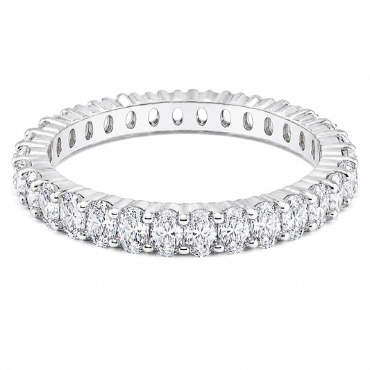 Warm Fortune Full Eternity Oval Cut Pave Band Statement Ring for Women, 18K White Gold Plated Claw Set Cubic Zirconia Stackable Fashion Jewelry, Size 5-8