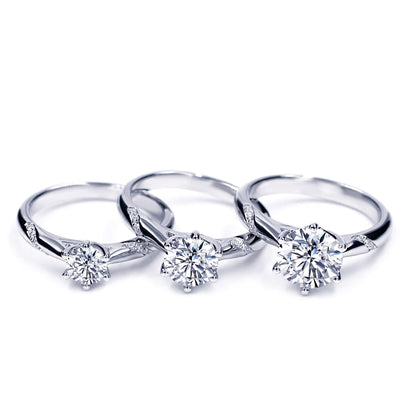 Warm Fortune Moissanite Engagement Ring for Women, 0.5/1.0/2.0ct DE VVS Lab Created,925 Sterling Silver with 18K White Gold Plated Anniversary Ring, Gift for Her Promise Ring, Size 6.5