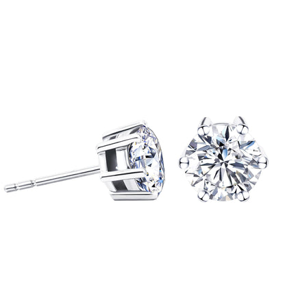 Warm Fortune Moissanite Stud Earrings for Women, 0.5/1.0ct DE VVS Lab Created, 6-Prong Brilliant Round Cut Solitaire, 925 Sterling Silver with 18K White Gold Plated Hypoallergenic