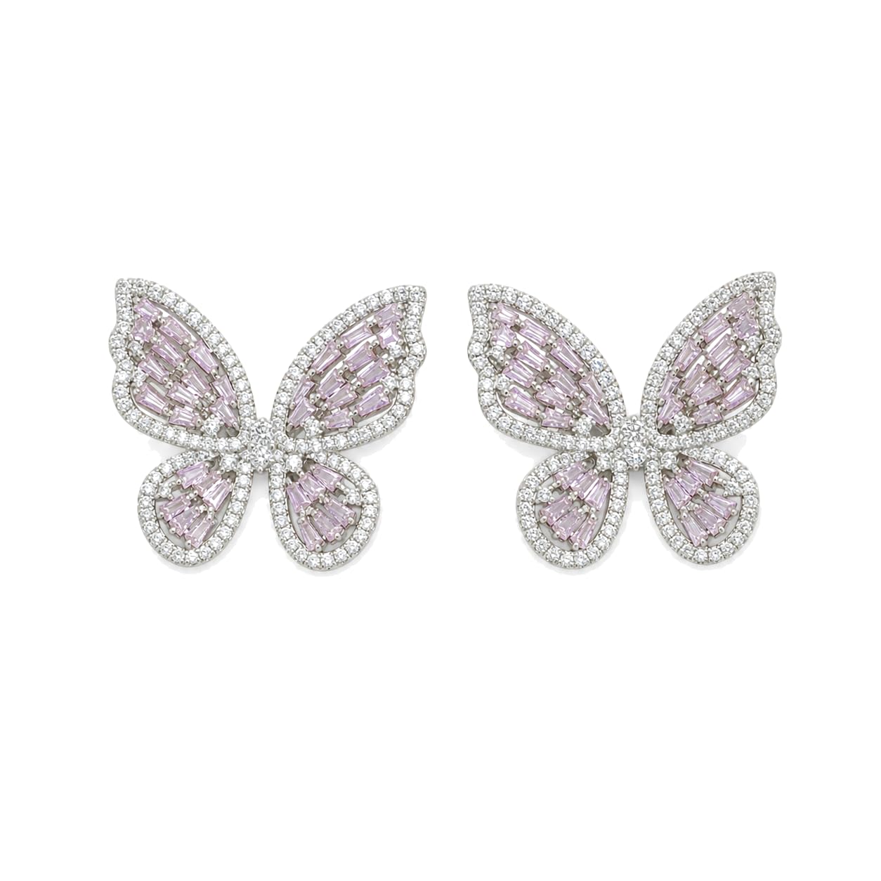 Warm Fortune 18K Gold Plated Butterfly Baguette Cubic Zirconia Stud Earrings for Women Hypoallergenic - Valentine's Day, Mother's Day, Birthday Gift for Her