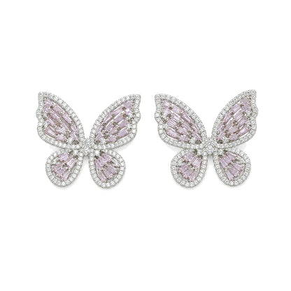 Warm Fortune 18K Gold Plated Butterfly Baguette Cubic Zirconia Stud Earrings for Women Hypoallergenic - Valentine's Day, Mother's Day, Birthday Gift for Her