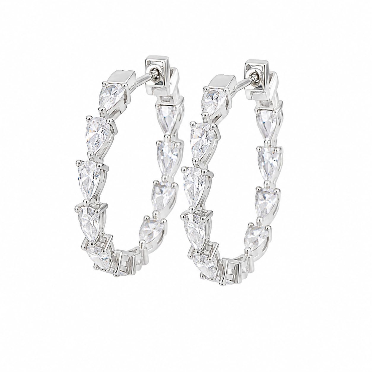 Warm Fortune 18K White Gold Plated Marquise CZ Inside-Out Hoop Earrings