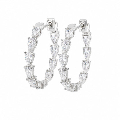 Warm Fortune 18K White Gold Plated Marquise CZ Inside-Out Hoop Earrings
