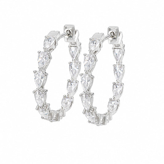 Warm Fortune 18K White Gold Plated Marquise CZ Inside-Out Hoop Earrings