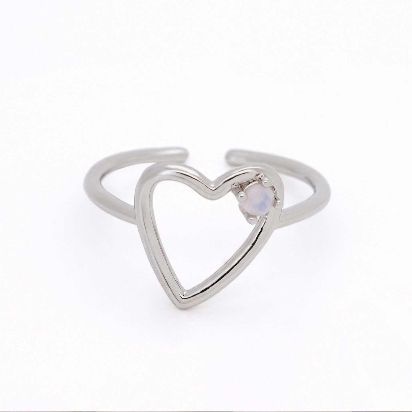 Warm Fortune Open Adjustable Band Ring for Women,18K Gold Plated Hollow Heart Opal Inlay Stackable Promise Daily Jewelry Gift