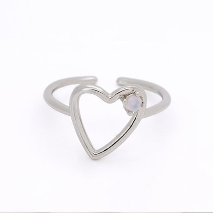 Warm Fortune Open Adjustable Band Ring for Women,18K Gold Plated Hollow Heart Opal Inlay Stackable Promise Daily Jewelry Gift