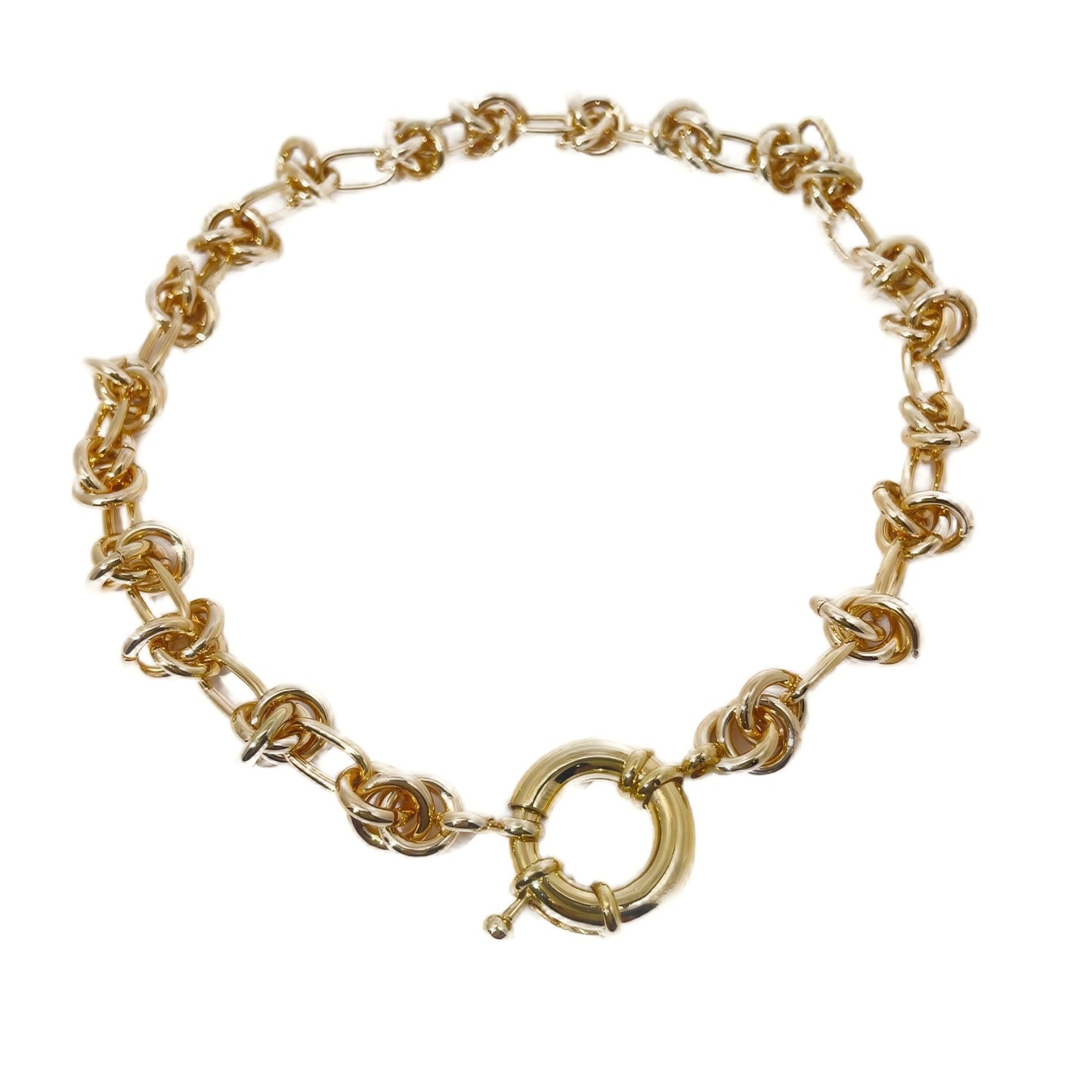 Warm Fortune Cuban Link Chain Necklace,14 Inch Gold Plated, Hip Hop Jewelry for Men Women,Unisex Oval Knot Choker,Street Style Fashion Gift