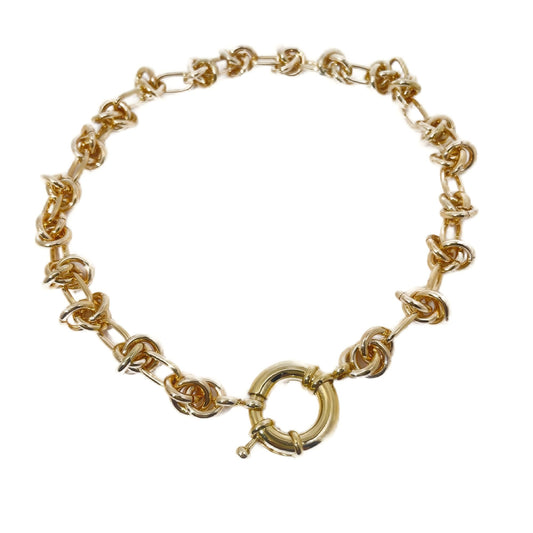 Warm Fortune Cuban Link Chain Necklace,14 Inch Gold Plated, Hip Hop Jewelry for Men Women,Unisex Oval Knot Choker,Street Style Fashion Gift