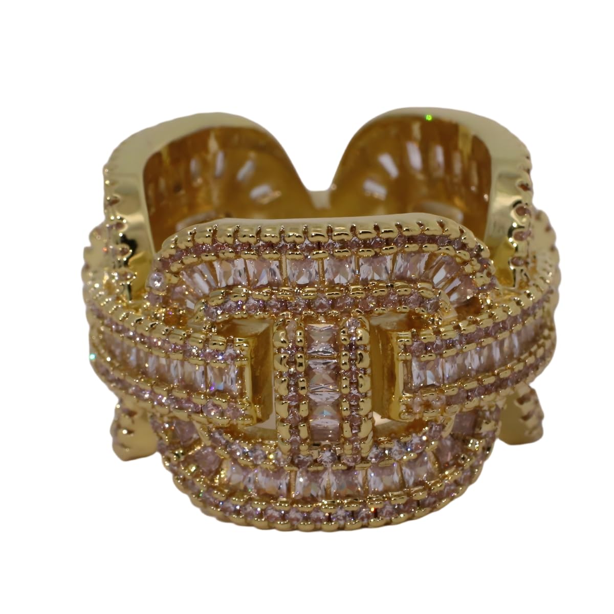 Warm Fortune Gold Plated Cubic Zirconia Band Ring, Hip Hop Street Style For Man or Women Fashion Jewelry