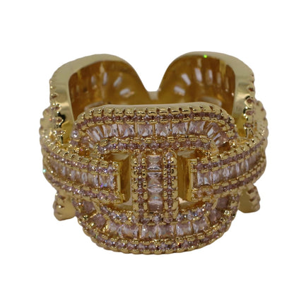 Warm Fortune Gold Plated Cubic Zirconia Band Ring, Hip Hop Street Style For Man or Women Fashion Jewelry