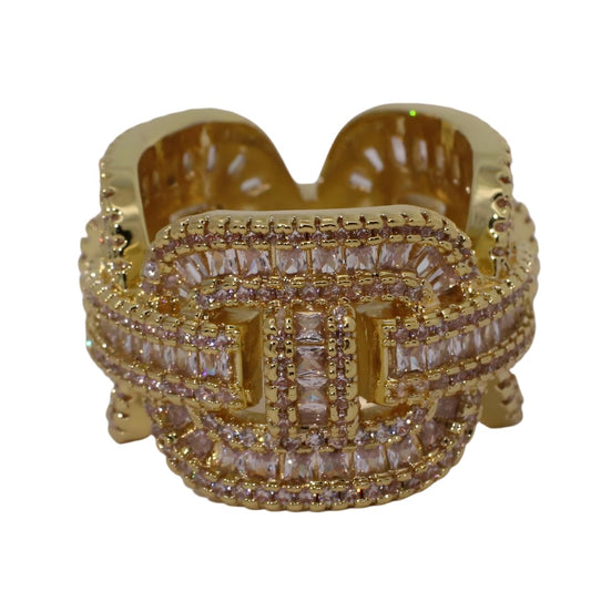 Warm Fortune Gold Plated Cubic Zirconia Band Ring, Hip Hop Street Style For Man or Women Fashion Jewelry