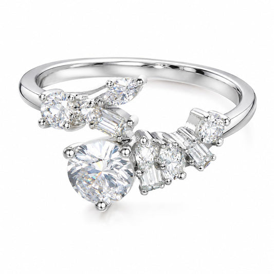 Warm Fortune  Heart Butterfly Cubic Zirconia Adjustable Open Ring for Women, 18K Gold Plated Stackable Promise Jewelry Gift