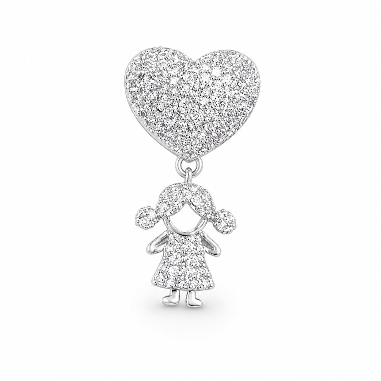 Warm Fortune 18K White Gold Plated CZ Heart Figure Pendant Necklace
