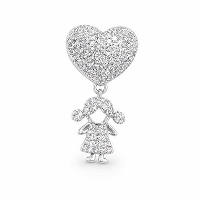 Warm Fortune 18K White Gold Plated CZ Heart Figure Pendant Necklace