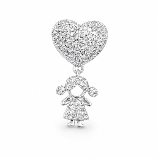 Warm Fortune 18K White Gold Plated CZ Heart Figure Pendant Necklace