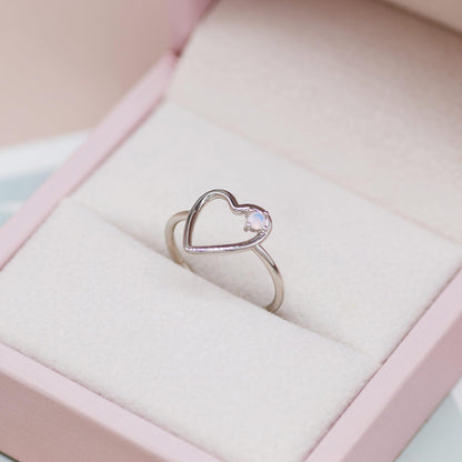 Warm Fortune Open Adjustable Band Ring for Women,18K Gold Plated Hollow Heart Opal Inlay Stackable Promise Daily Jewelry Gift