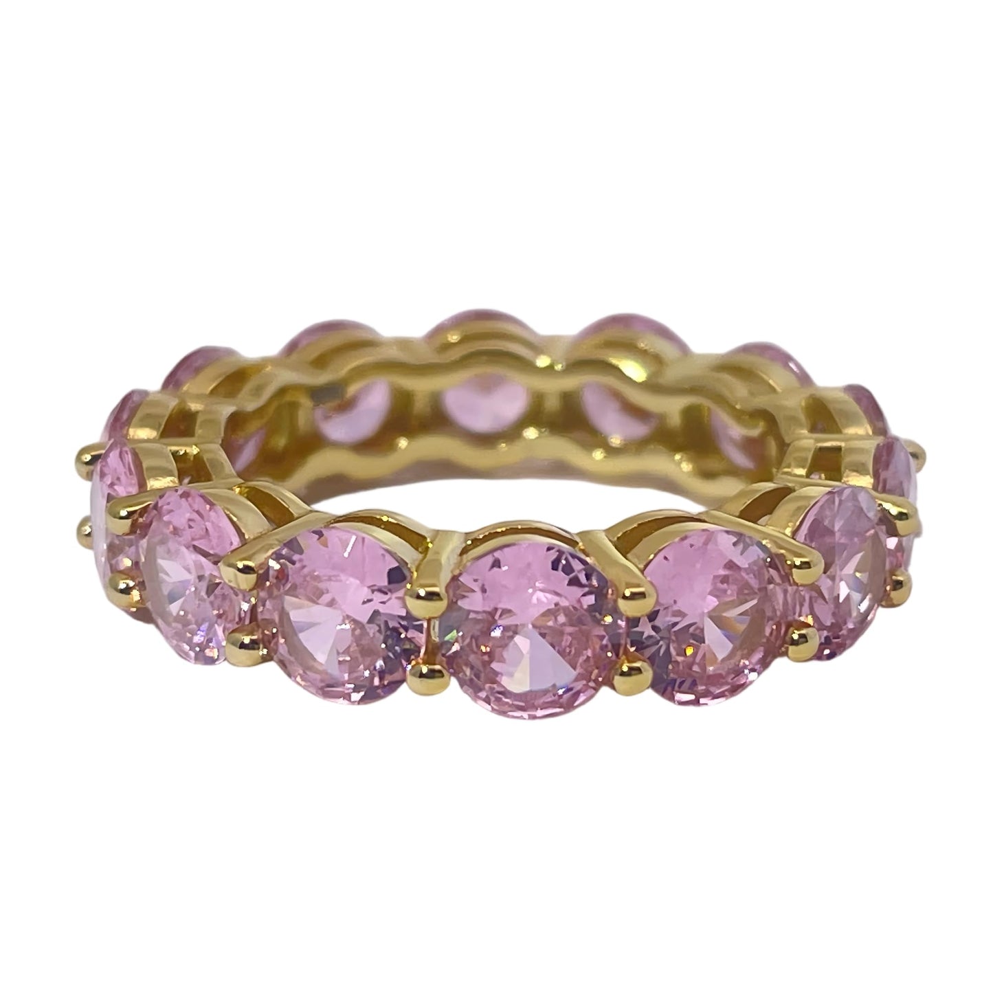 Warm Fortune Cubic Zirconia Band Style Ring for Women, 925 Sterling Silver with 18K Gold Plated Anniversary Ring, Gift for Her Promise Ring