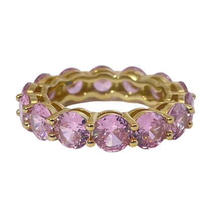 Warm Fortune Cubic Zirconia Band Style Ring for Women, 925 Sterling Silver with 18K Gold Plated Anniversary Ring, Gift for Her Promise Ring