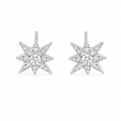Warm Fortune 18K White Gold Plated CZ Starburst Stud Earrings for Women