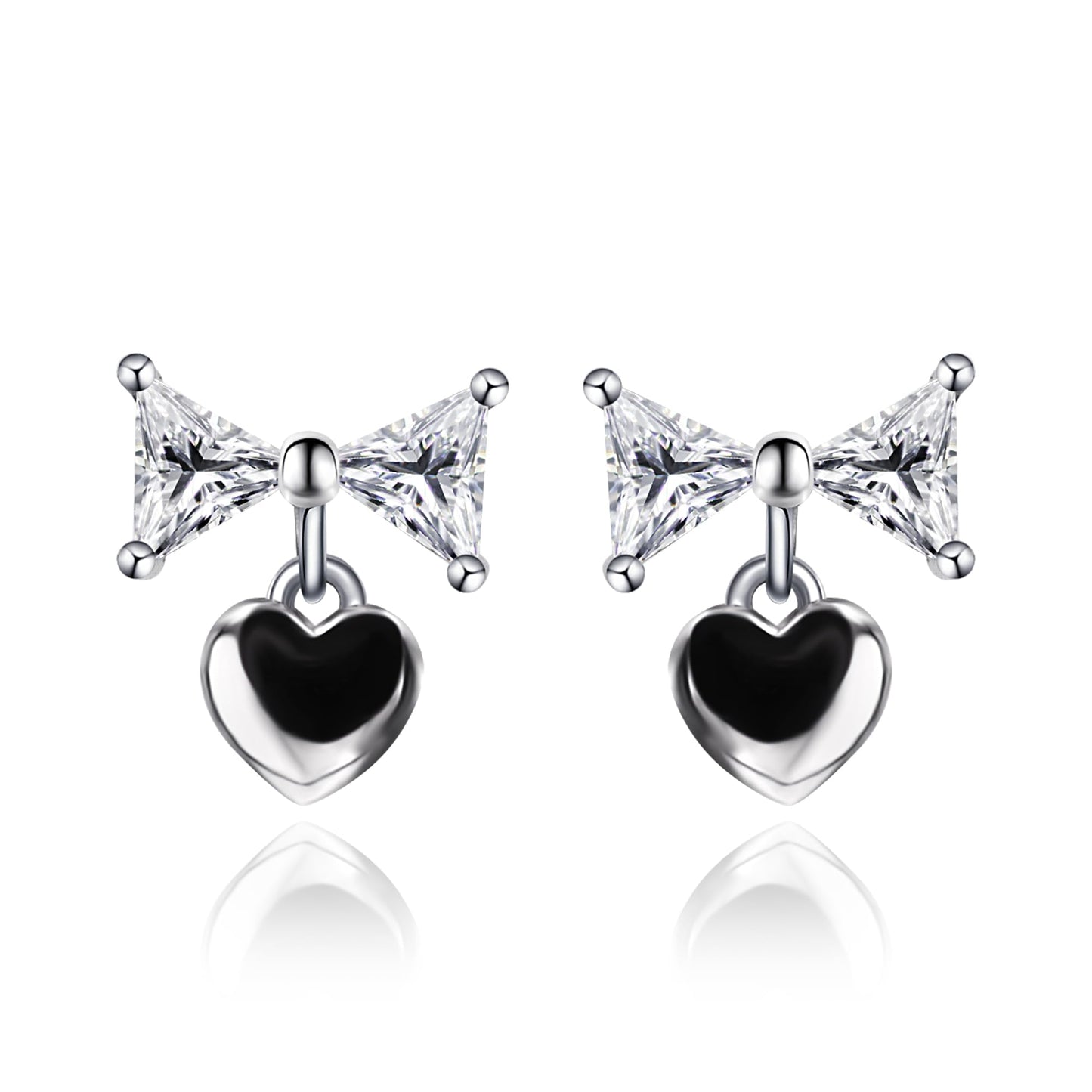 Warm Fortune Moissanit Bow Stud Earrings for Women, DE VVS Lab Created, Brilliant Round Cut, 925 Sterling Silver with 18K White Gold Plated Hypoallergenic