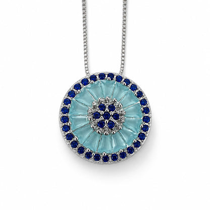 Warm Fortune 18K White Gold Plated Round Floral CZ Pendant Necklace