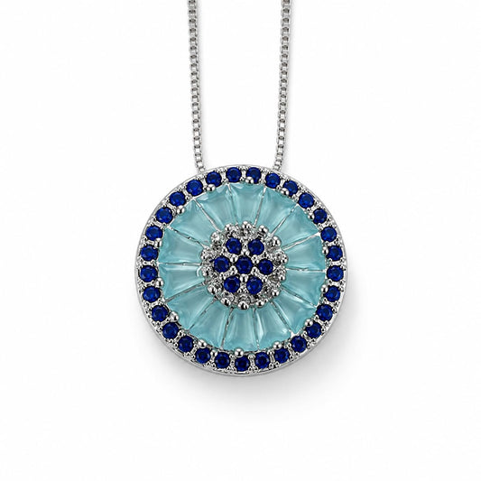 Warm Fortune 18K White Gold Plated Round Floral CZ Pendant Necklace
