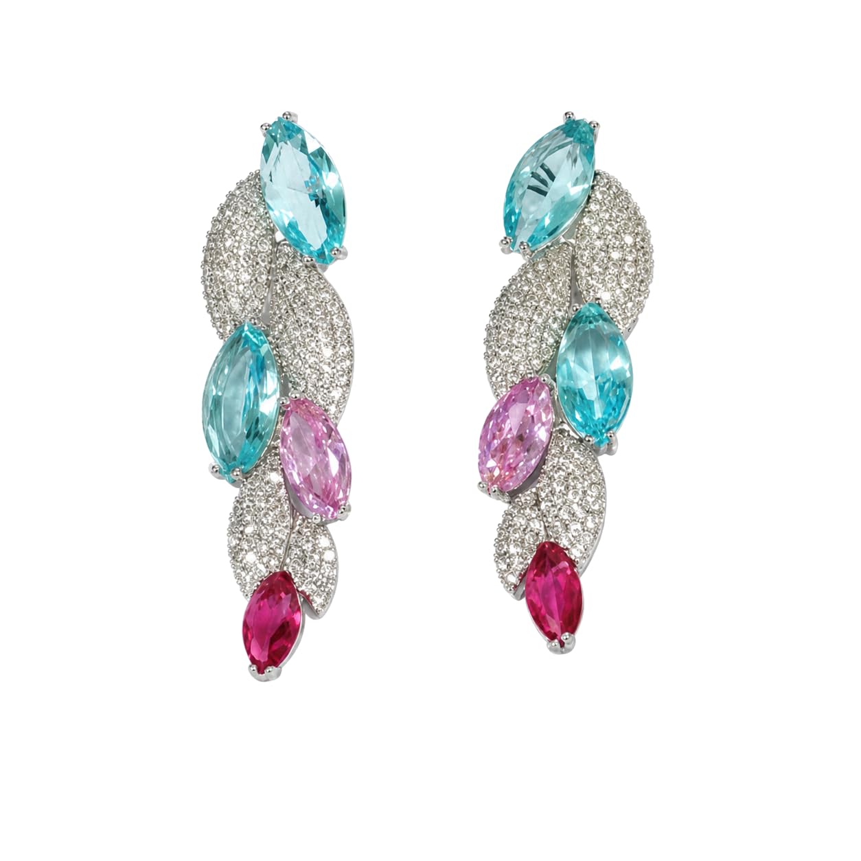 Warm Fortune 18K Gold Plated Multi-Color Leaf Cubic Zirconia Drop Earrings for Women Hypoallergenic - Valentine's Day, Mother's Day, Birthday Gift for Her