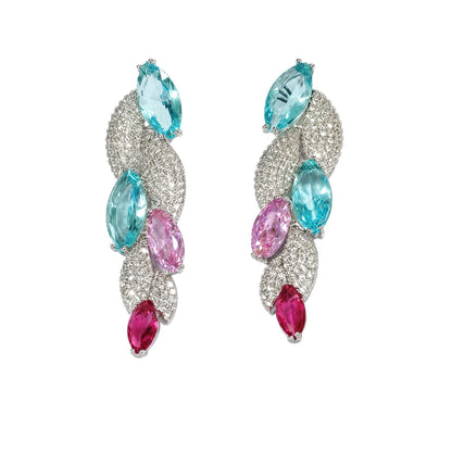 Warm Fortune 18K Gold Plated Multi-Color Leaf Cubic Zirconia Drop Earrings for Women Hypoallergenic - Valentine's Day, Mother's Day, Birthday Gift for Her