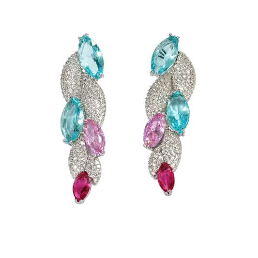 Warm Fortune 18K Gold Plated Multi-Color Leaf Cubic Zirconia Drop Earrings for Women Hypoallergenic - Valentine's Day, Mother's Day, Birthday Gift for Her