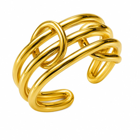 Warm Fortune Twisted Knot Open Cuff Ring – 18K Gold Plated Minimalist Statement Jewelry