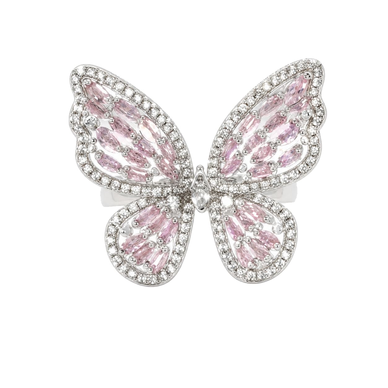 Warm Fortune Pink Butterfly Promise Ring for Her - 18K Gold Plated Cubic Zirconia, Stackable Gift Valentine's Day, Fashion & Daily Elegant Wear,Adjustable